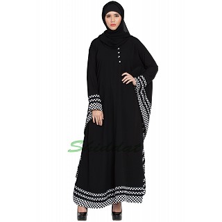 Arabian Kaftan- Black with checkered White stripes